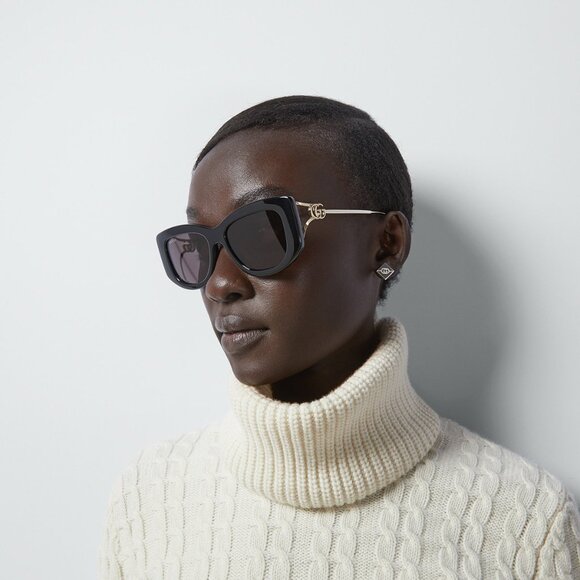 Gucci GG1566S 003 Rectangle Sunglasses - Ivory/Gold/Violet - Picture 3 of 13